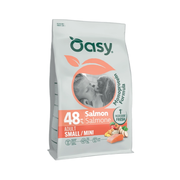 Oasy Monoprotein храна со лосос и ориз за кучиња (мала и мини раса)
