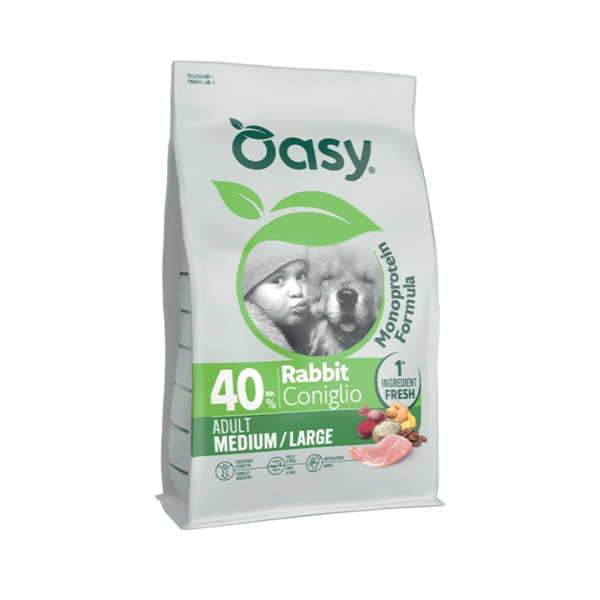 Oasy Monoprotein храна со зајак и ориз за кучиња (средна и голема раса)