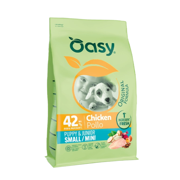 Oasy Original Puppy сува храна за кутриња со свежо пилешко за мини и мала раса