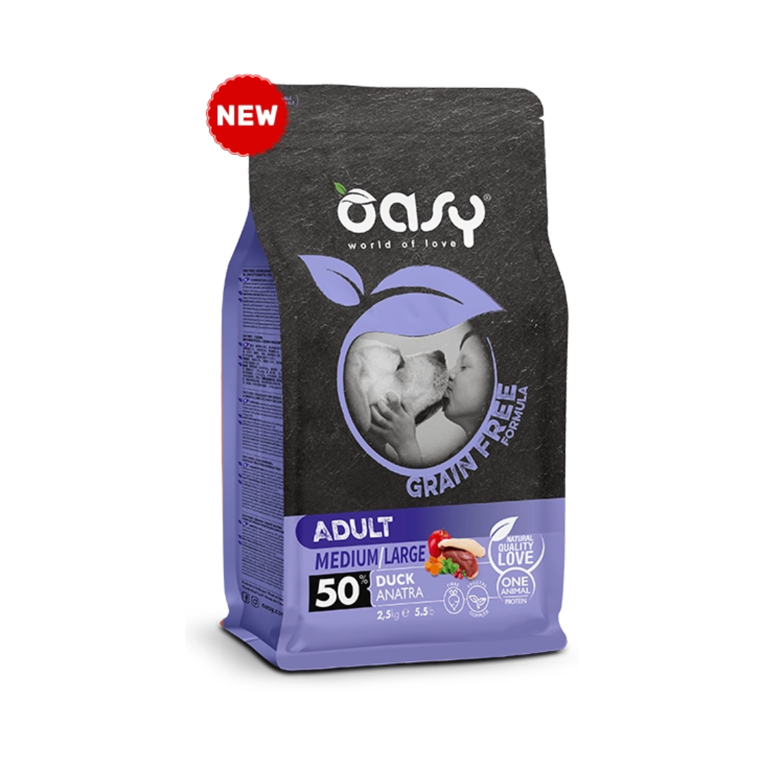 Oasy Grain Free храна со патка за кучиња (средна и голема раса)