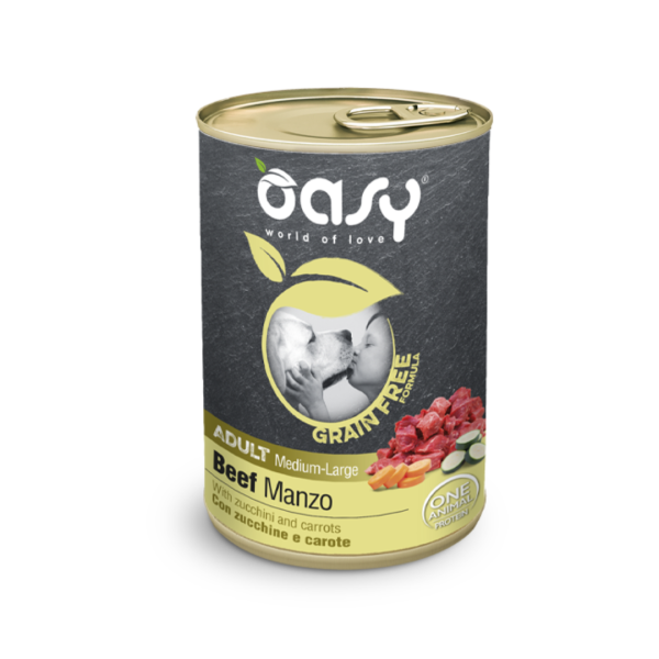 Oasy Grain Free парчиња говедско месо со тиквички и моркови за кучиња